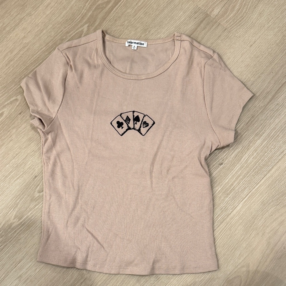 Reformation tan playing card t-shirt